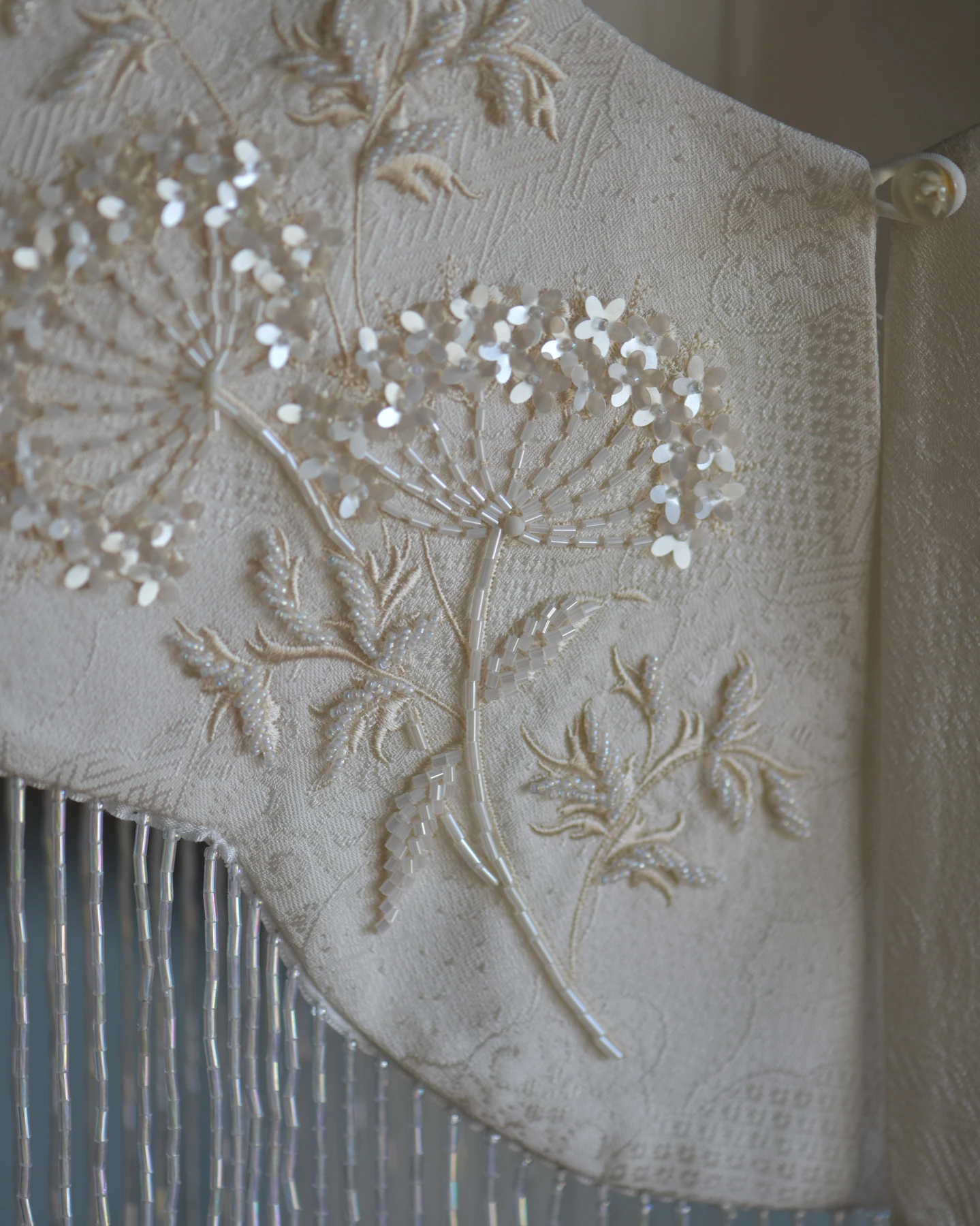 Ivory Floral Fringe Shoulder Piece — Detail