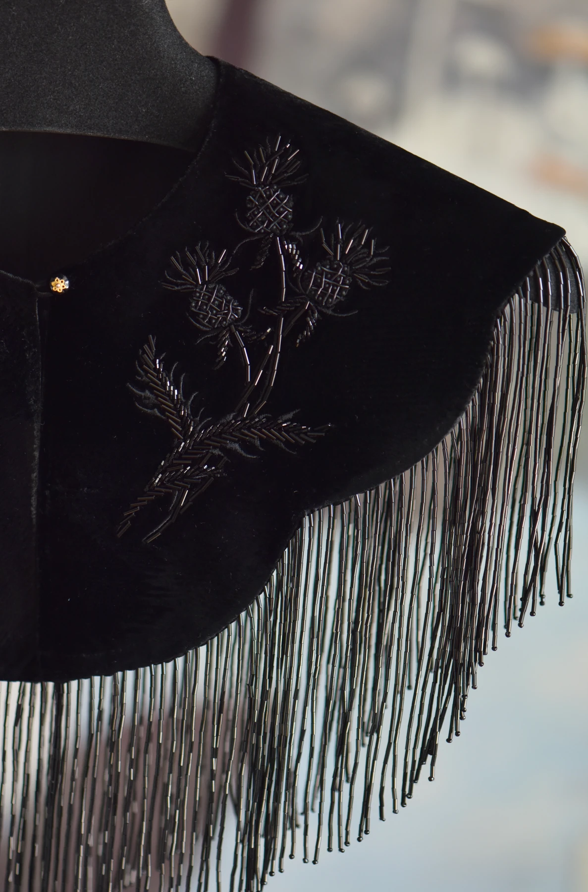 Dark Floral Fringe Shoulder Piece — Detail