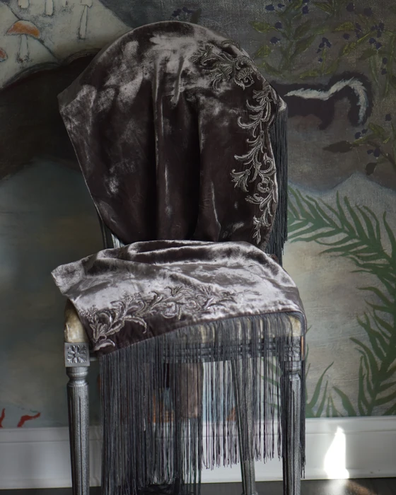 Grey Leaf Fringe Wrap — Front view
