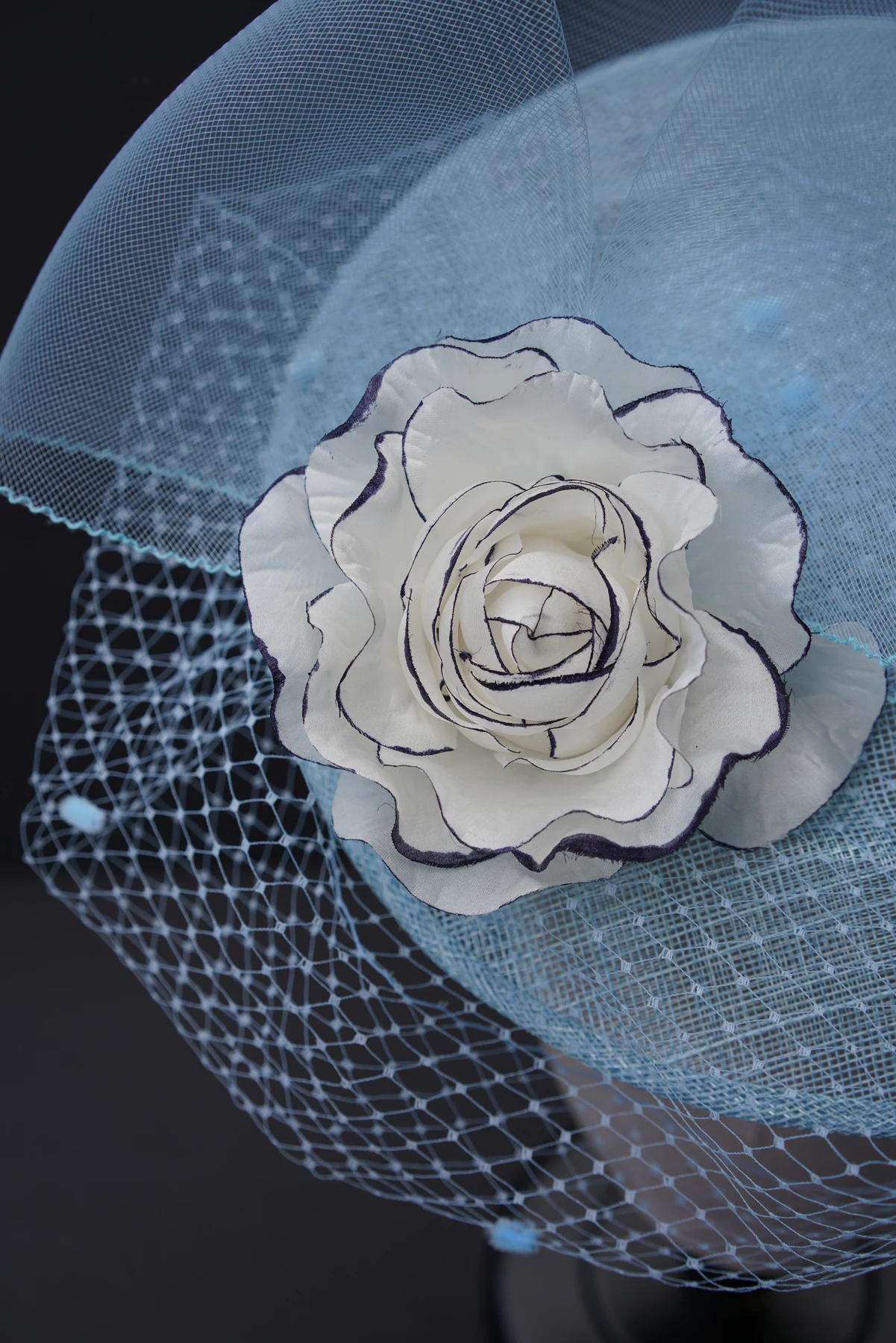 Powder Blue Rose Veil Headpiece — Detail