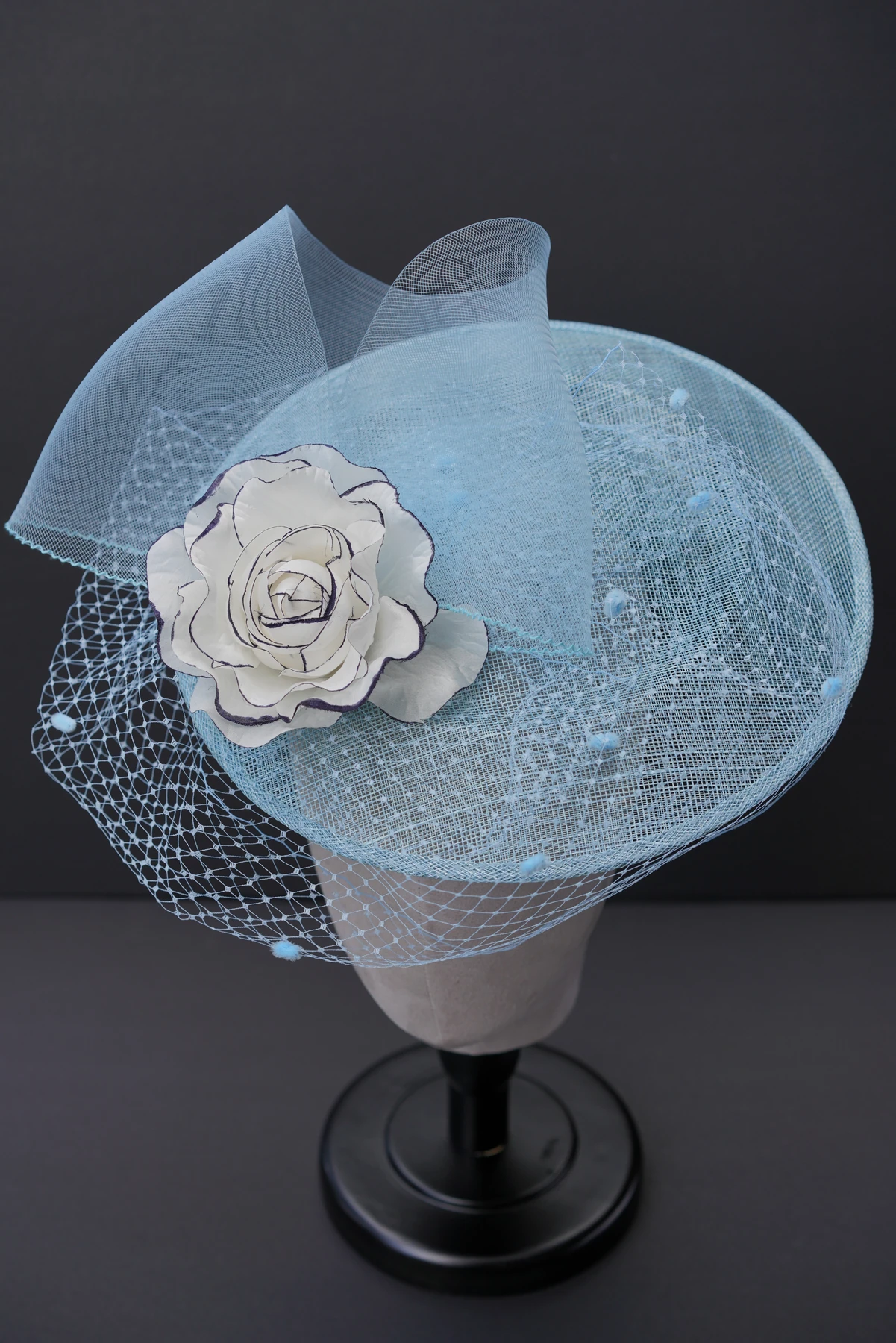 Powder Blue Rose Veil Headpiece — Front view