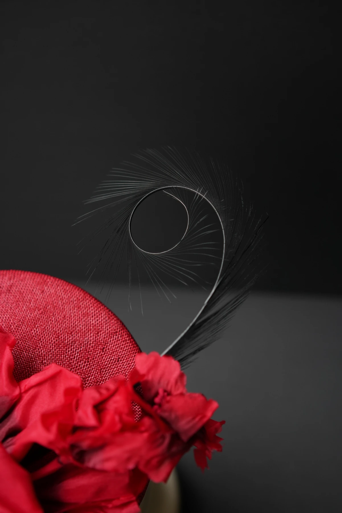 Crimson Floral Veil Headpiece — Detail