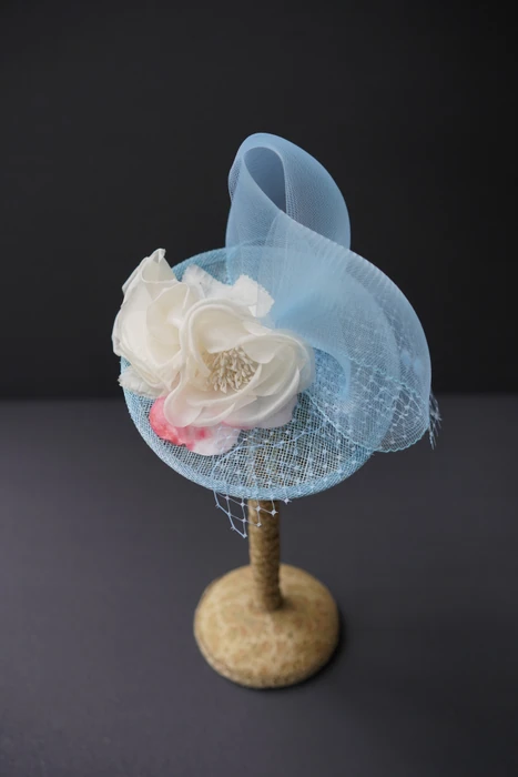 Sky Blue & White Floral Headpiece — Front view