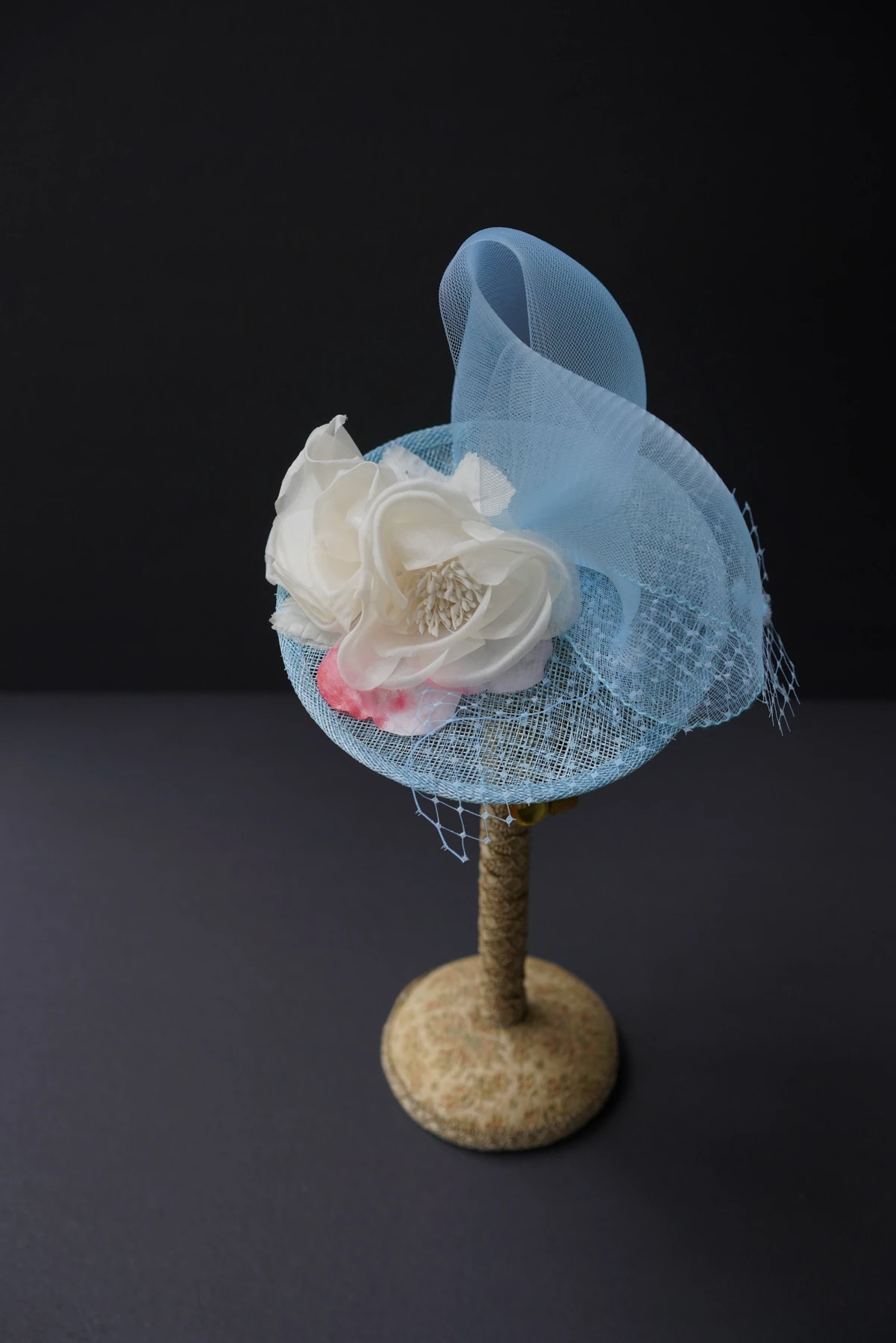 Sky Blue & White Floral Headpiece — Side view