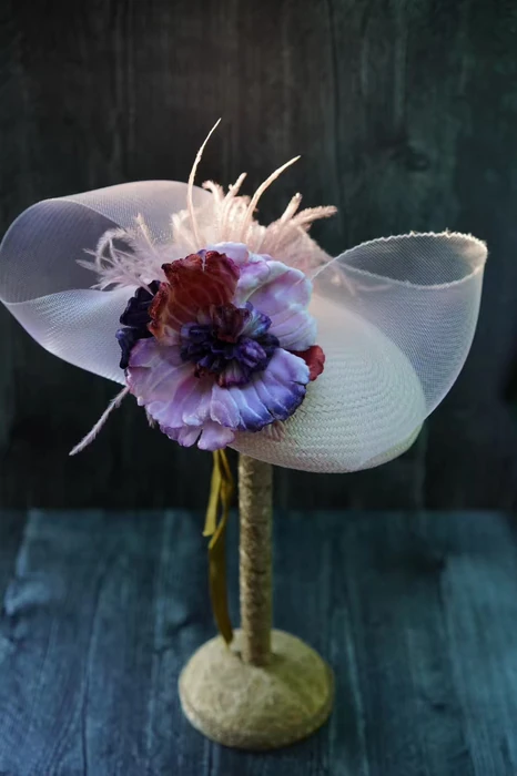 Mauve Floral Ribbon Headpiece — Front view