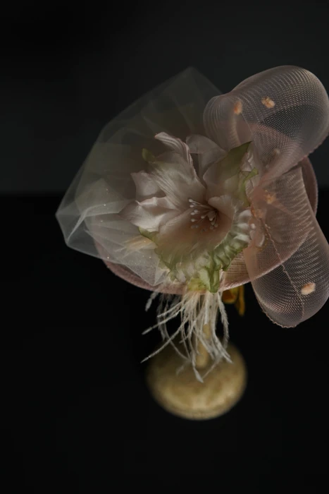 Blush Floral Feather Headpiece — Front view