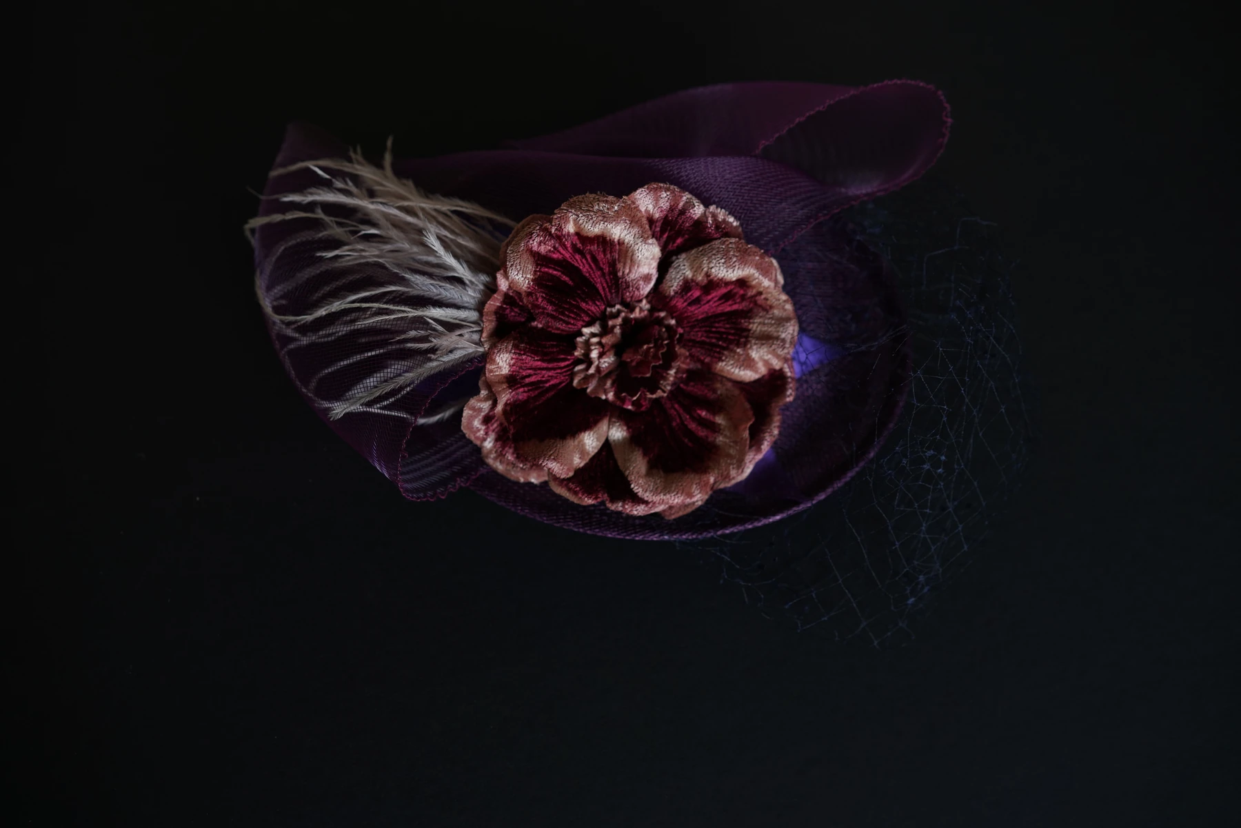 Plum Floral Veil Headpiece — Front view