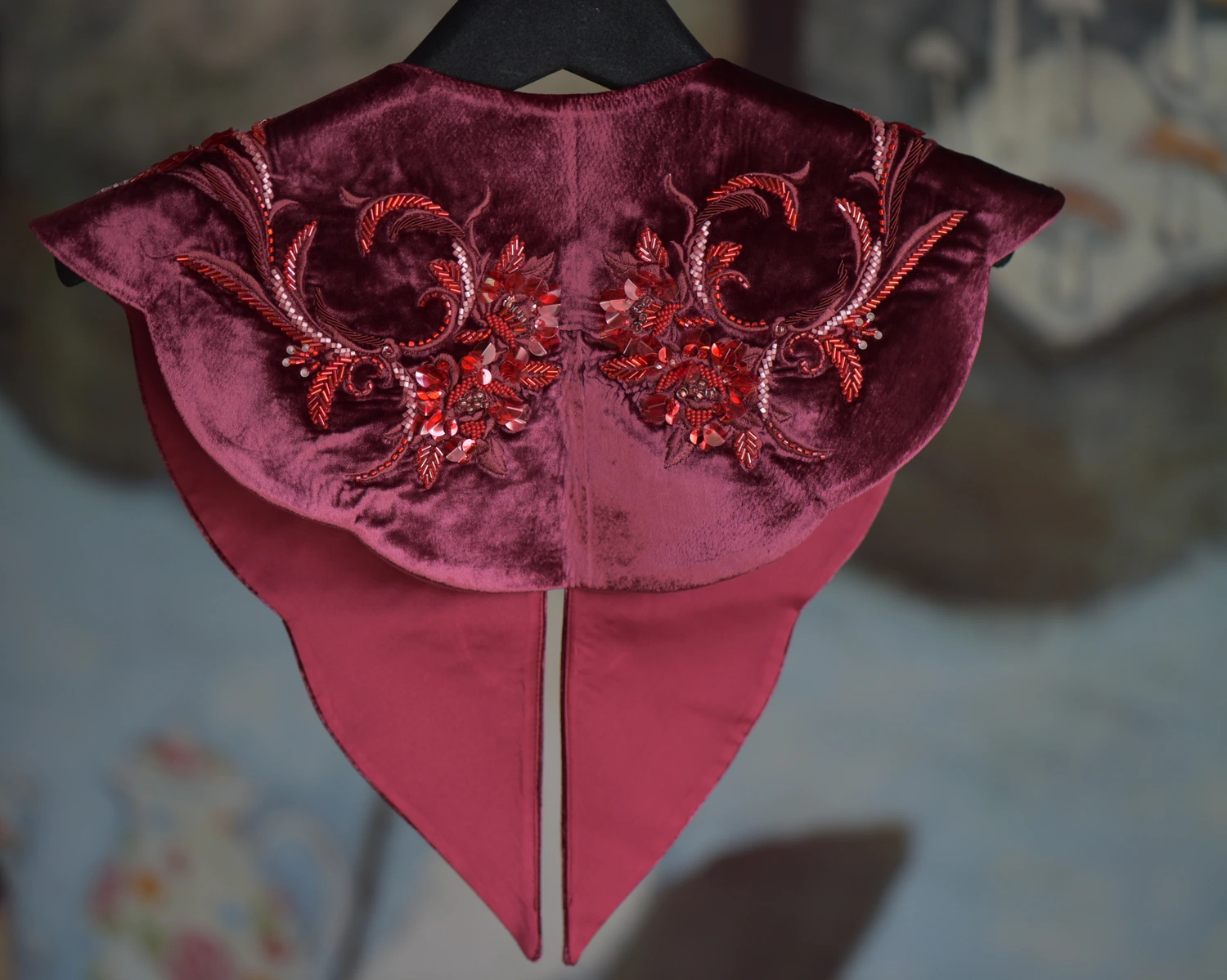 Burgundy Floral Yunjian — rear / reverse view