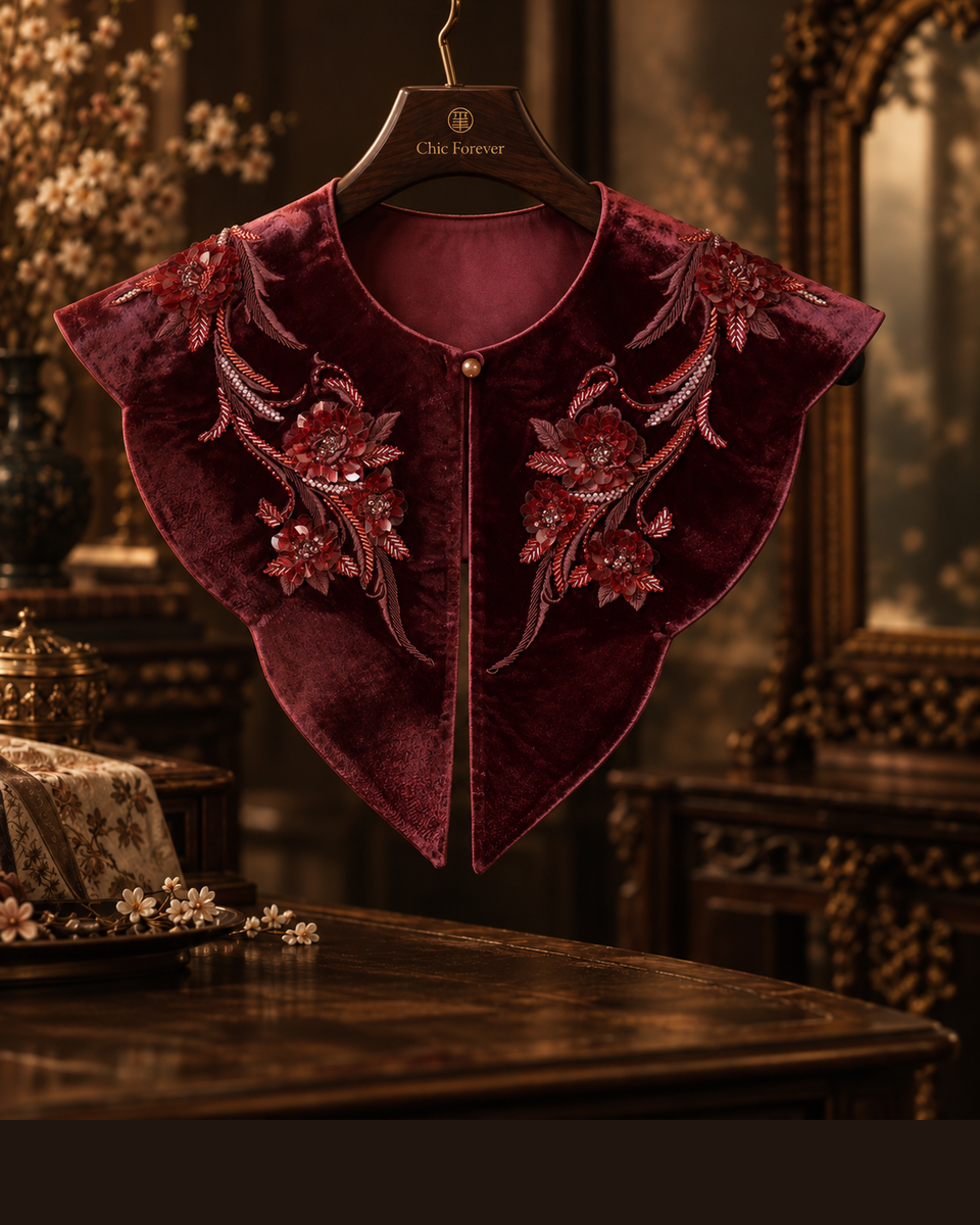 Burgundy Floral Yunjian — front display
